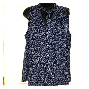 ELLE Tie Neck Blue Button Front Top L
